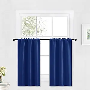 RYB HOME Bathroom Window Curtains - Super Soft Blackout Privacy Curtains for Baby Nursery Bedroom Basement Garege Workshop Kitchen Dining Living Room, W 29 x L 30, Marine Blue, 2 Pcs