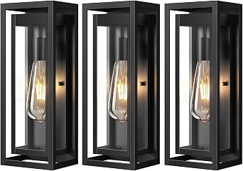 3 Pack 15 Large Outdoor Wall Lights, Matte Black Outdoor Sconces