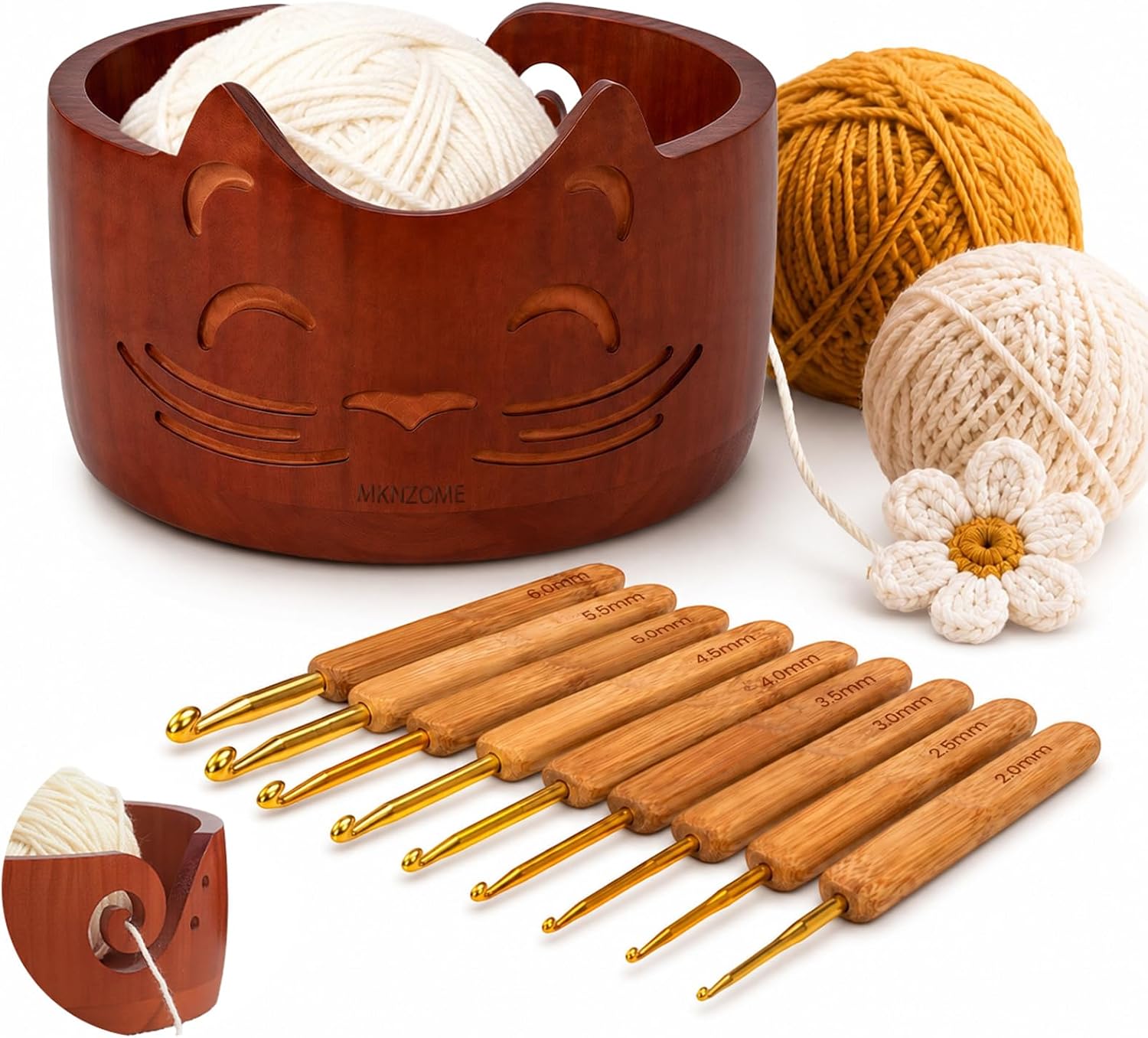 Wooden Yarn Bowl Holder for Crocheting and Knitting Yarn Storage