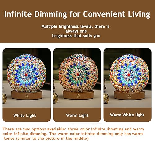 Miniatura 3 de Lámpara de mesa turca (D 4.7 pulgadas x 5.2 pulgadas de alto), lámparas de mosaico de vidrio con base de madera, lámparas de noche Tiffany bohemias,
