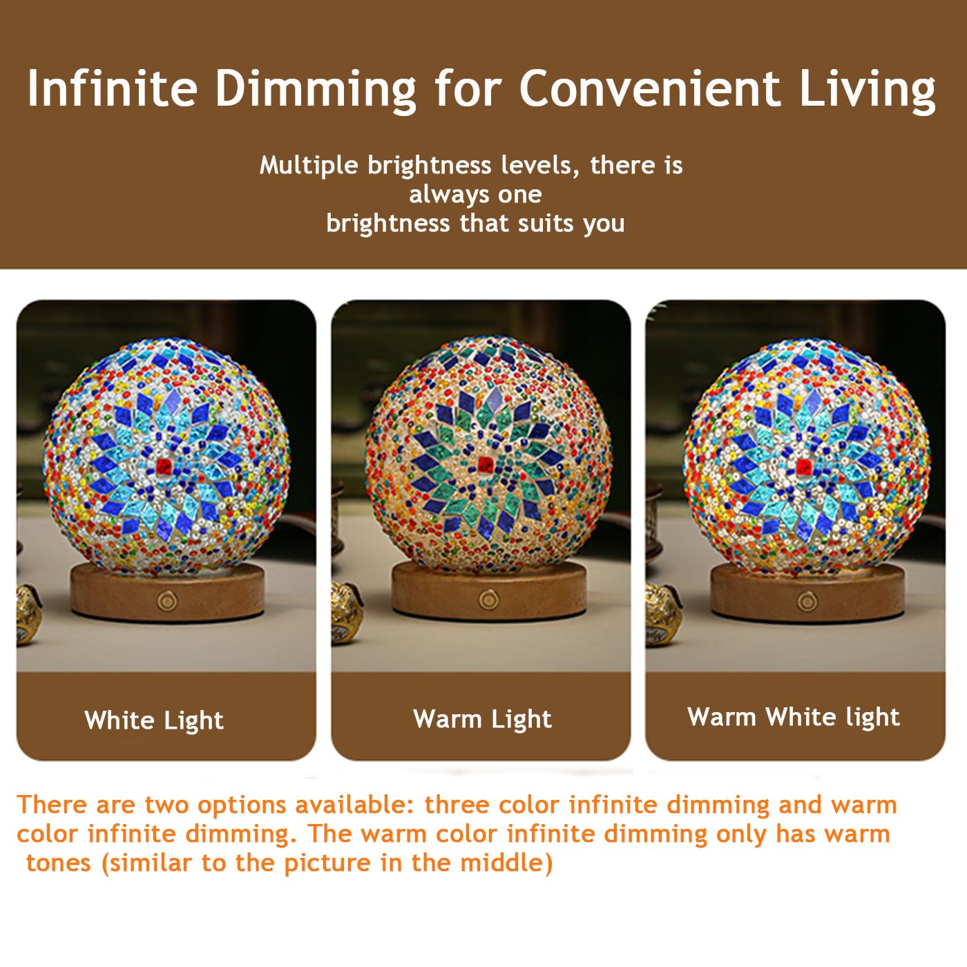 HAIDOLIANG Lampada da tavolo turca (D: 11,9 cm x H: 13,2 cm), lampade in vetro mosaico con base in legno, lampade da comodino Tiffany, alimentazione USB, lanterna marocchina per soggiorno, decorazioni