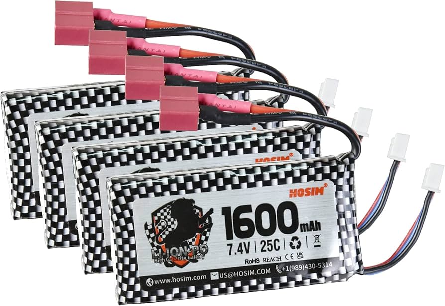 Amazon.com: Hosim 4PCS 9125 1600mah Lipo Battery 7.4v 25C RC Cars