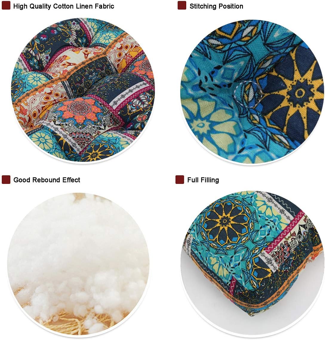 EGOBUY Bohemian Floor Pillow, Square Mediation Seat Cushion Mandala Sitting Floor Cushion for Yoga Tatami Sofa, Green Flower: Home & Kitchen