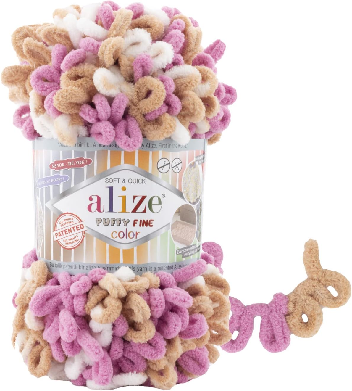 Alize Puffy Fine Color Baby Blanket - Small Loop, Lot of 5 Skeins, 500gr, 50yds, 100% Micropolyester Soft Yarn, Blanket, Hand Knitting, Super Chunky Bulky Worested Yarn