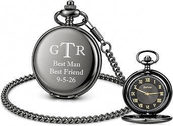 Personalized Gunmetal Pocket Watch with Gold Dial Custom Engraved Free - Timepiece with Free Engraving & Gift Box- Ships from USA