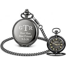 Personalized Gunmetal Pocket Watch with Gold Dial Custom Engraved Free - Timepiece with Free Engraving &amp; Gift Box- Ships from USA