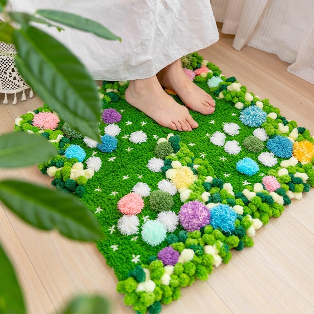 JILIP Moss Latch Hook Rug Kits, DIY Embroidery Needlework Hook And Latch Kit for Adults, 24 * 24in