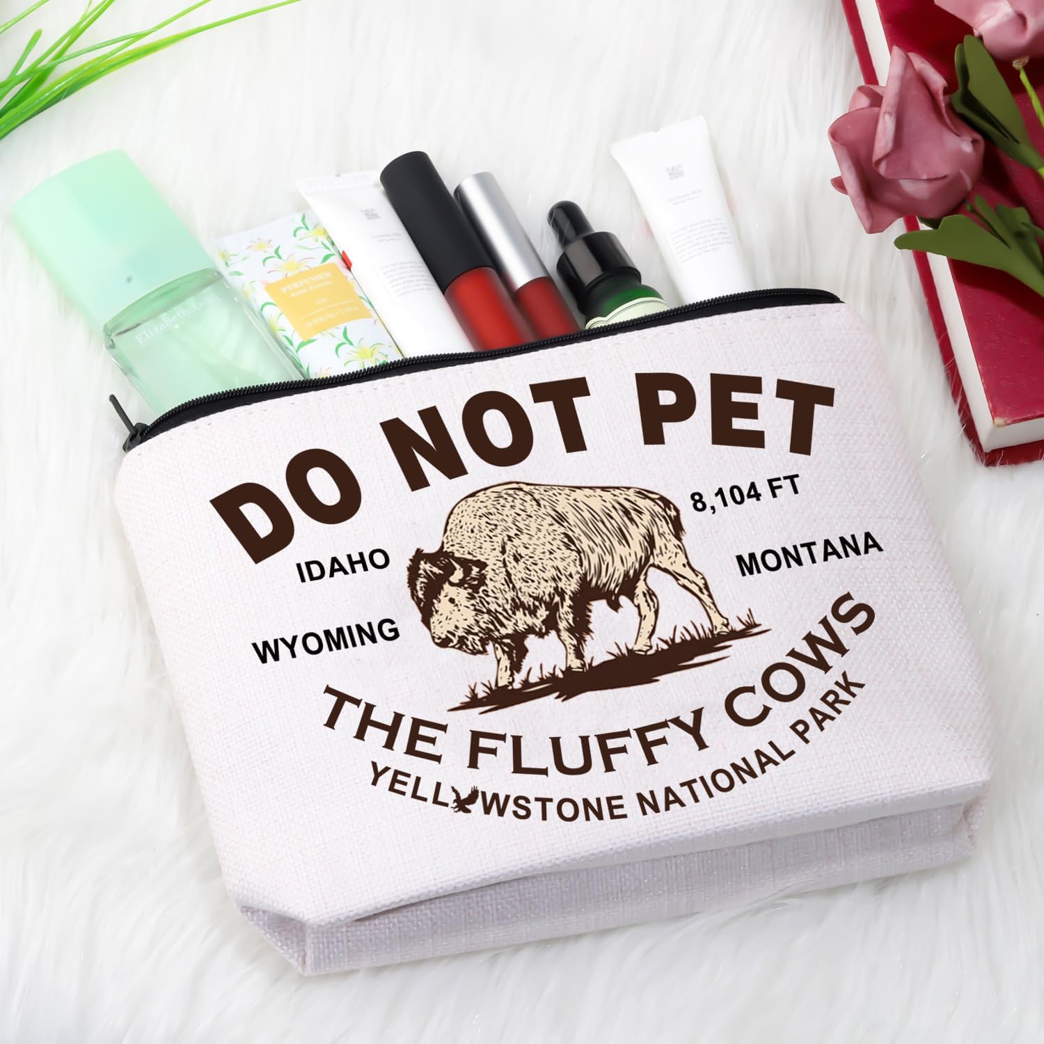 GJTIM American Bison Buffalo Gift Buffalo Wyoming Souvenir Gift Do Not Pet the Fluffy Cows Buffalo Quote Makeup Bag (WYOMING MONTANA Bag) image 5