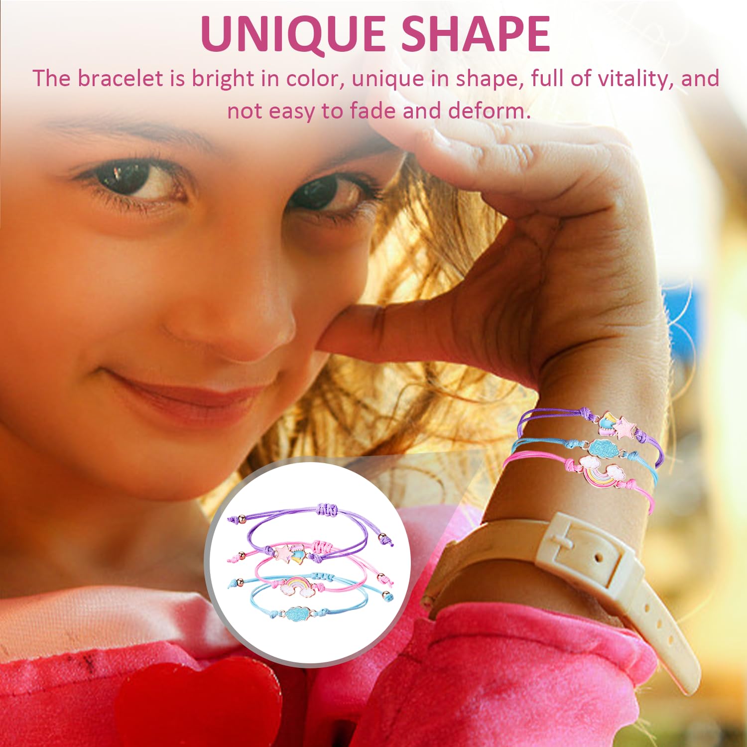 Lot de 6 bracelets colorés pour enfants en cuir réglables arc-en-ciel