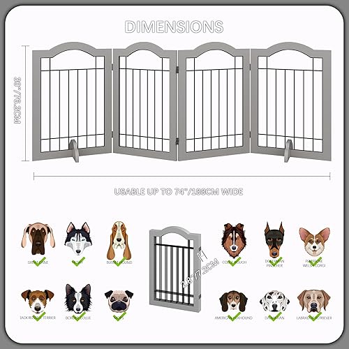 Miniatura 4 de GHQ&ME - Puerta independiente independiente de 80 pulgadas de ancho y 30 pulgadas de alto, sin montaje, puerta plegable de madera para perros, para