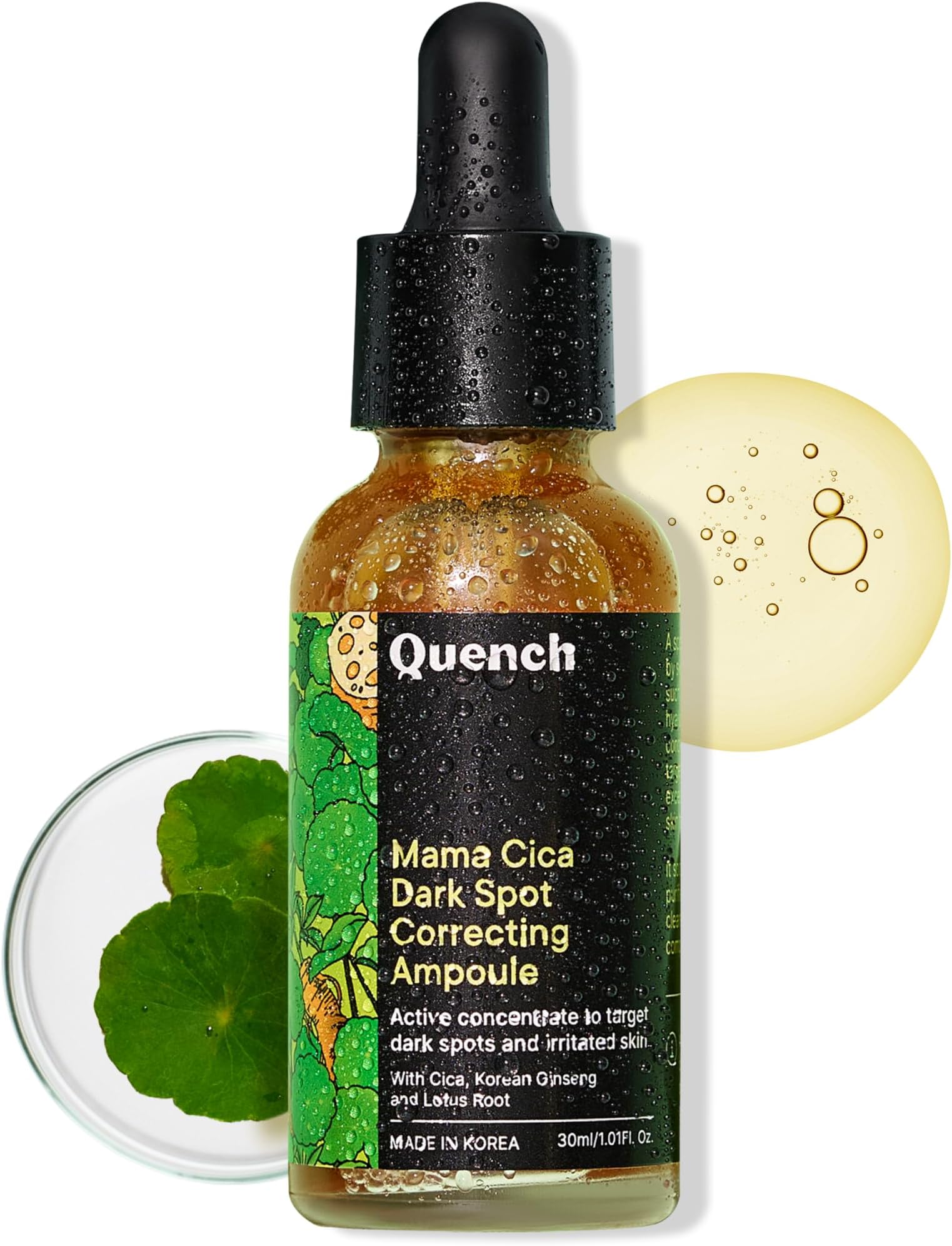 QUENCH BOTANICS Quench Dark Spot Correcting Serum with Cica Herb Repair & Hyaluronic Acid | Concentrated Ampoule to Reduce Dark Spots | For Pigmented and Uneven Skin Tone | Made in Korea (30ml)