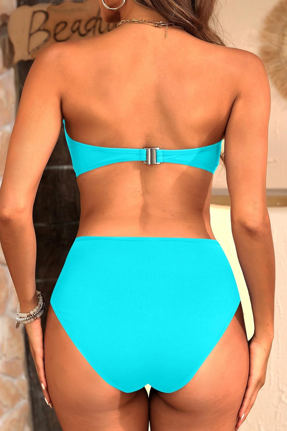 Tempt Me Women Bandeau Bikini Set Twist Strapless Two Piece Swimsuit High Cut High Waisted Bathing Suits - Image 2