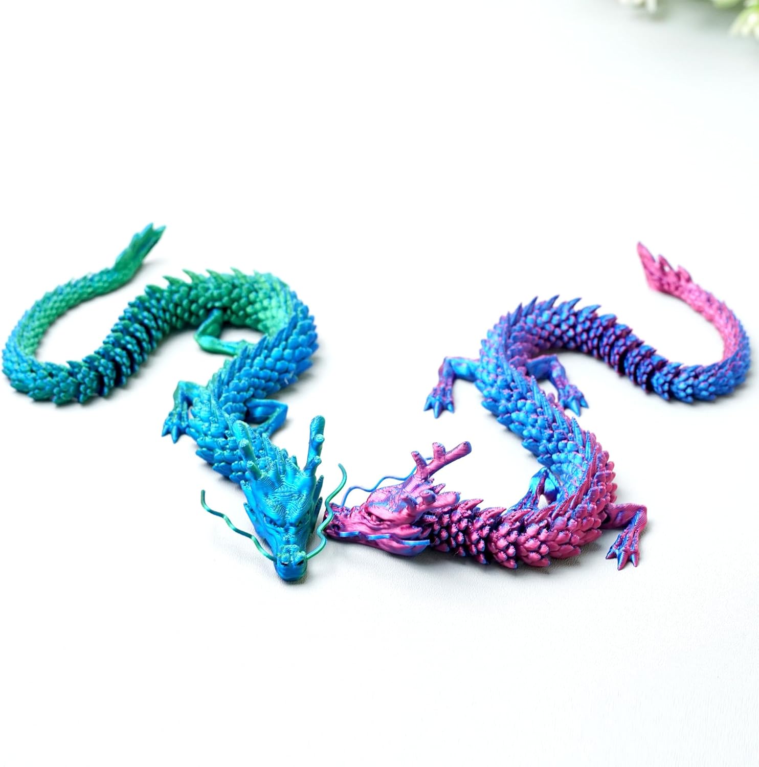 2cps 3D Printed dragon Model,Flexible Realistic Articulated Animal Fidget Toys,Mystery Figurines Gifts for Easter,Executive Desk Funny Décor and Festival Collectible,Easter Basket Stuffers (RB+GB)