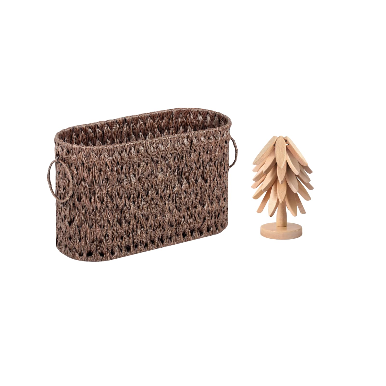 Toilet Paper Storage Basket for 12 Regular Rolls and Wooden Tree Coaster for Hot Pots and Pans