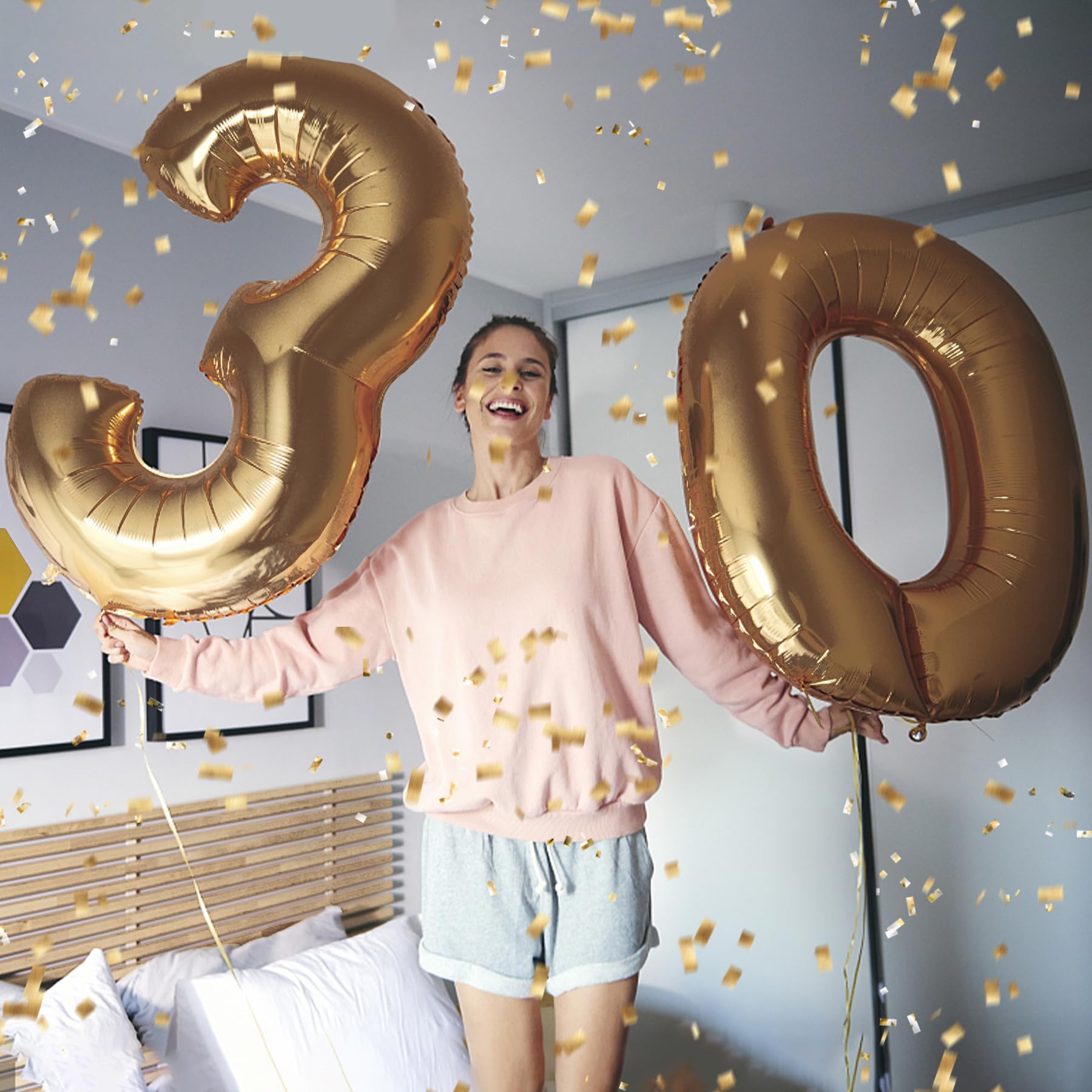 Palloncini E Decorazione Torta Per 30° Compleanno – Oro Gigante, Numero 30, XXL, Per Uomo E Donna
