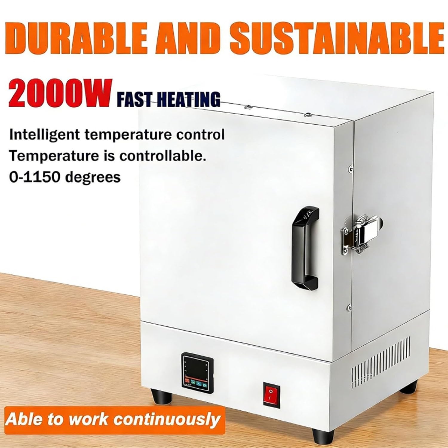 Horno de mufla eléctrico digital de 1150 ℃, horno de combustión de mesa compacto de 2000 W for uso en laboratorio, fabricación de joyas, cerámica y proyectos de fusión