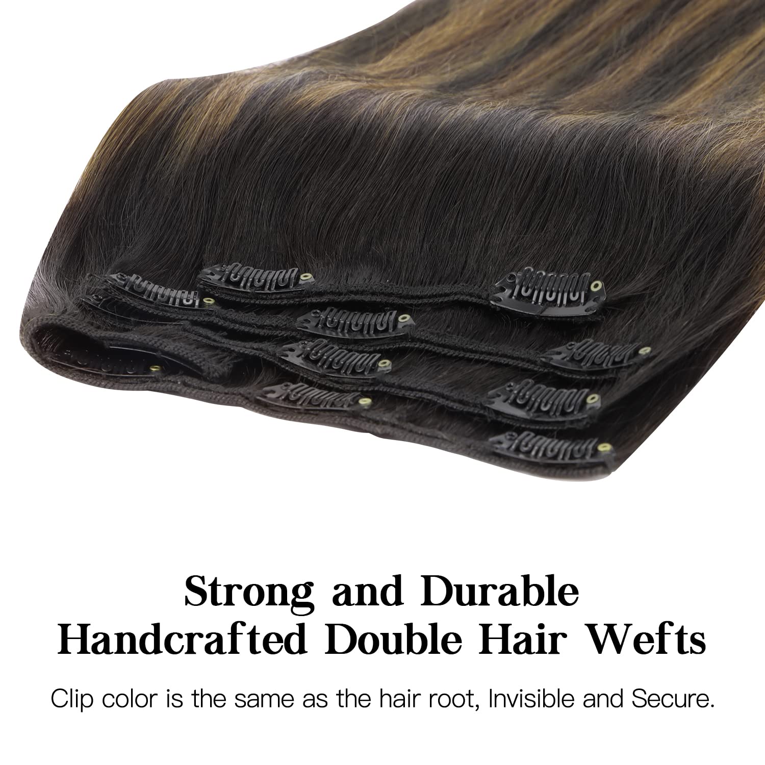 HOTBANANA Clip in Hair Extensions, 7 Pieces 24 Inch 110g 1B/6/1B Ombre Natural Black Mixed Chestnut Brown, Clip in Extensions Real Human Hair Natural Long Straight Remy