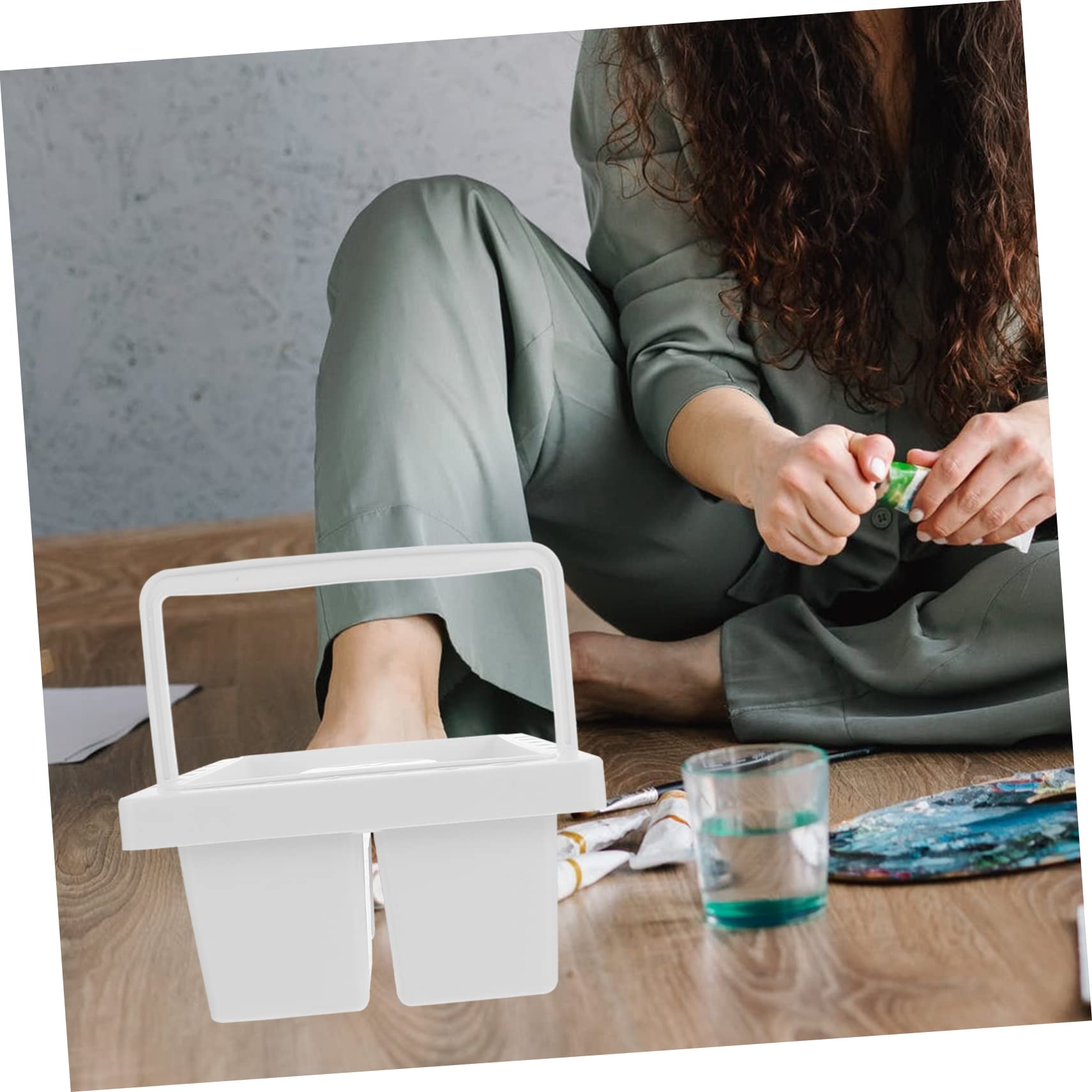 HAPINARY Pencil Holder Brush Washer Pen Washing Brush Holder Brush Washing Cleaner Watercolor Water Handle Brush Bucket Paint Brush Basins Handheld Sand Bucket Beach Bucket White Plastic