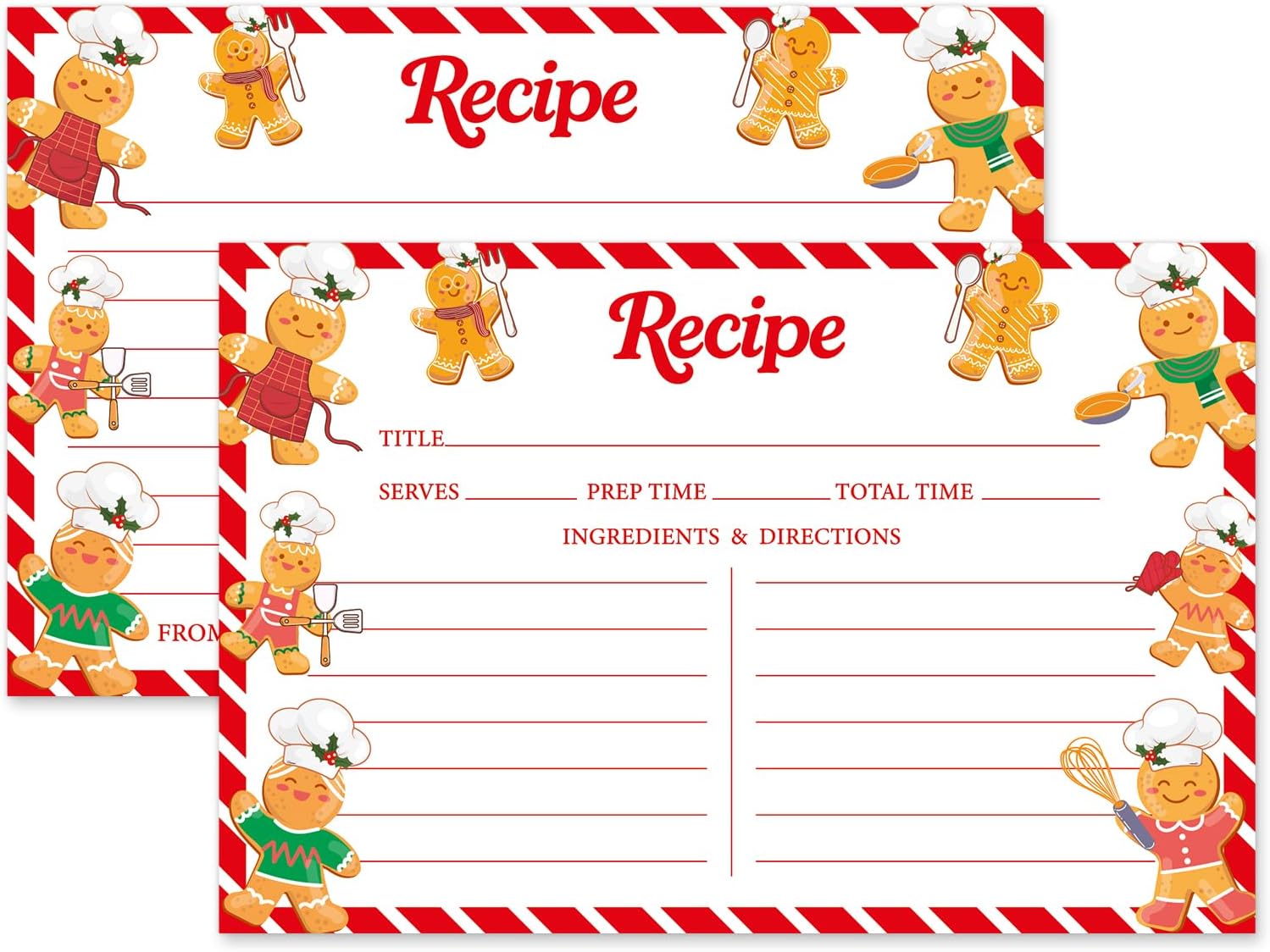 JarThenaAMCS 50Pcs Christmas Recipe Cards Double-Sided Cute Gingerbread Man Blank Recipe Page for Xmas Winter New Year Supplies, 4 x 6 Inch