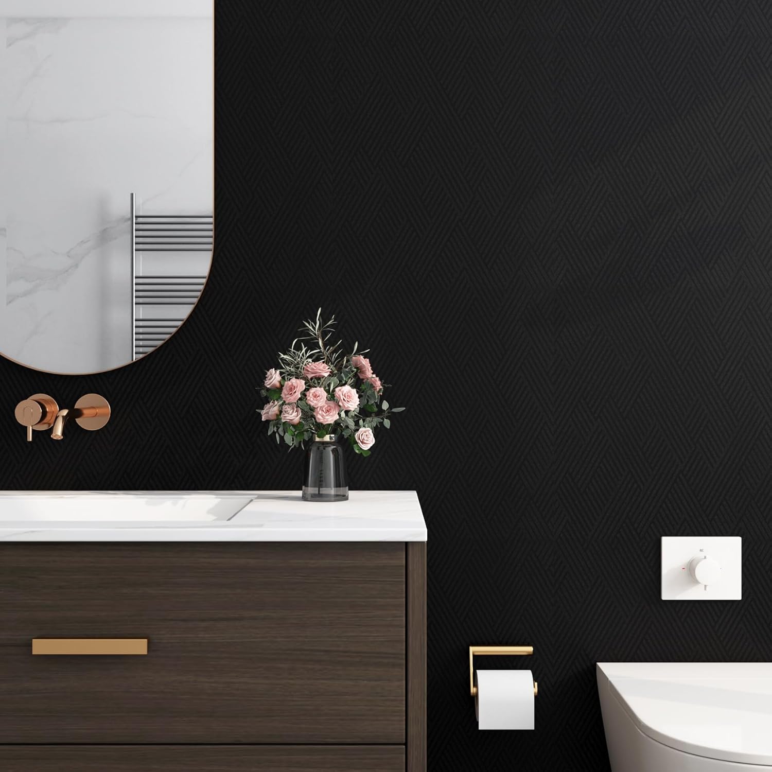 YENHOME 30"X118" Black Textured Wallpaper Peel and Stick for Bathroom Kitchen Bedroom Modern Black Peel and Stick Wallpaper Self Adhesive Contact Paper for Cabinets Drawer Liner Walls Vinyl Wrap