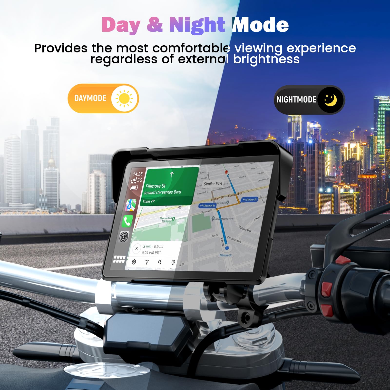Schermo Carplay Moto 7 Pollici Portatile GPS Impermeabile Bluetooth Carplay Android Auto Supporto Magnetico