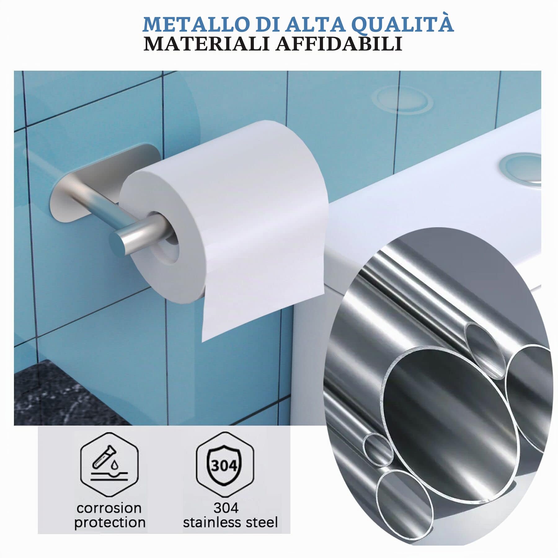 Porta carta igienica autoadesivo in acciaio inox, non richiede fori, forte adesivo e impermeabile. Prodotto da BIIYOOVE