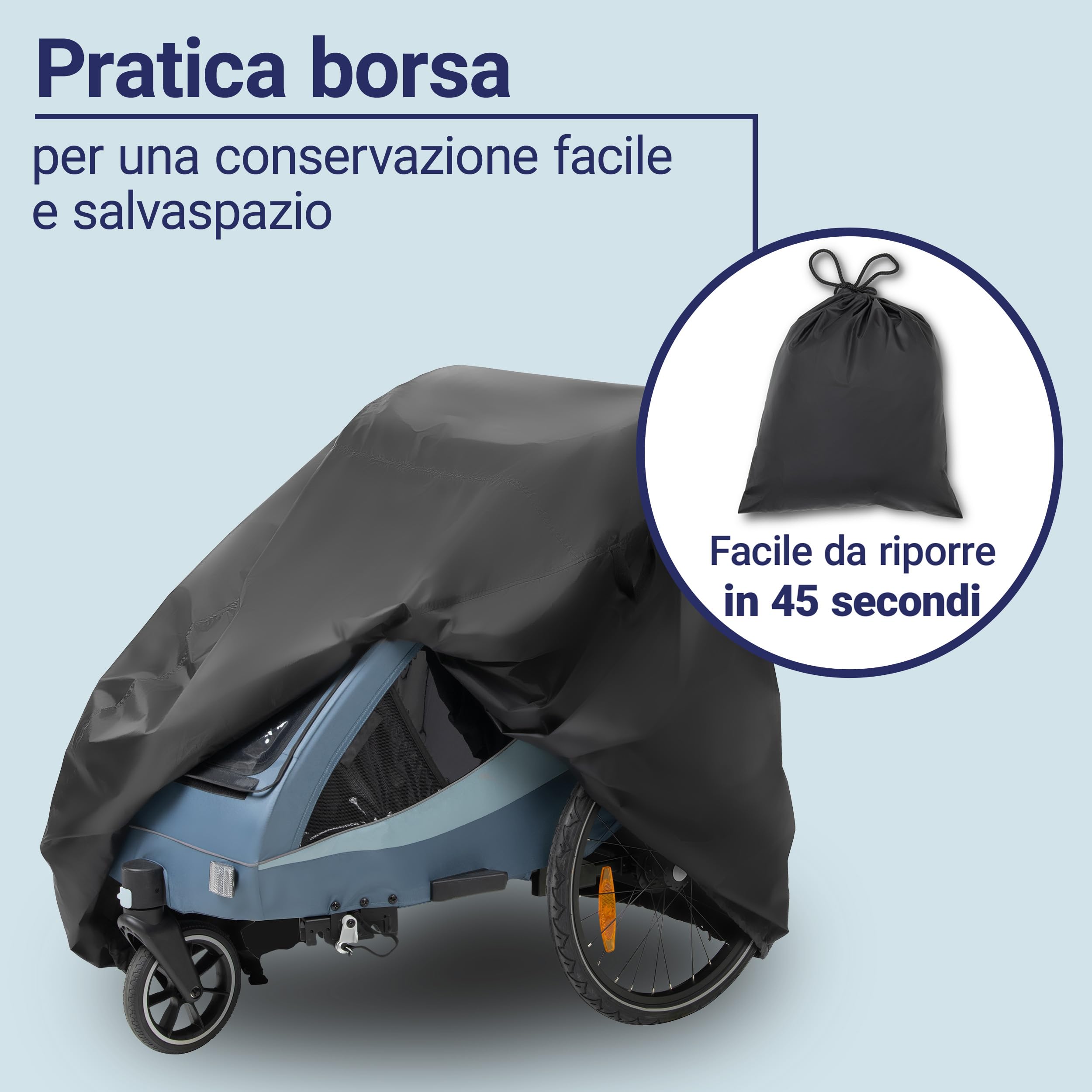 Zamboo Copertura Rimorchio Bici Bambini, Universale (Compatibile con Thule, Croozer, Tiggo e altri) - Telo Antipioggia Con Tasca, Apertura per Lucchetto e Pieghevole - Nero