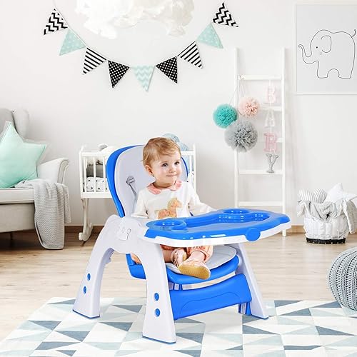 Vista 9 de Costzon Silla alta para bebé, juego de mesa y silla infantil 3 en 1, asiento elevador convertible con bandeja de alimentación ajustable de 3