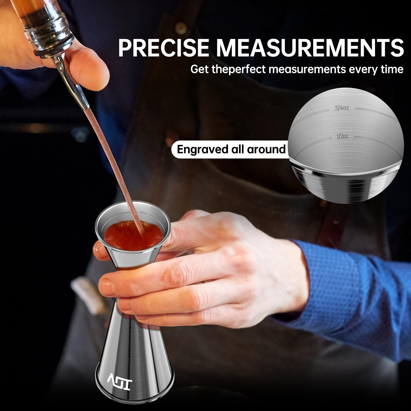 IOV Jigger per Bartending, doppio Jigger professionale da cocktail con libretto di ricette, jigger giapponese in acciaio inox 18/8 di alta qualità da 56,7 g 28,3 g con dimensioni interne per cocktail