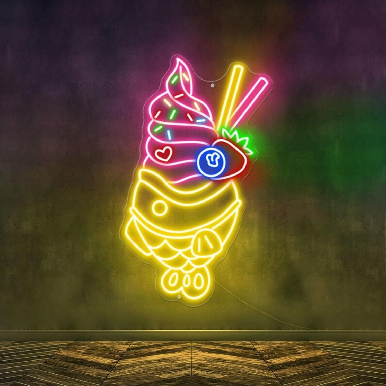 Taiyaki Ice Cream Neon Sign Sweet Japanese Taiyaki Neon Light Ice Cream Neon Sign Taiyaki Shop Decor Japanese Led Light for Store Cafe Drink Shop Restaurant Decor Bar, Party
