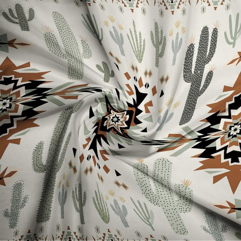 Western Aztec Cactus Shower Curtain Southwestern Boho Desert Tribal Geometric Ethnic American Bath Curtain Fabric Bathroom Accessories Decor with Hooks 70W x90L