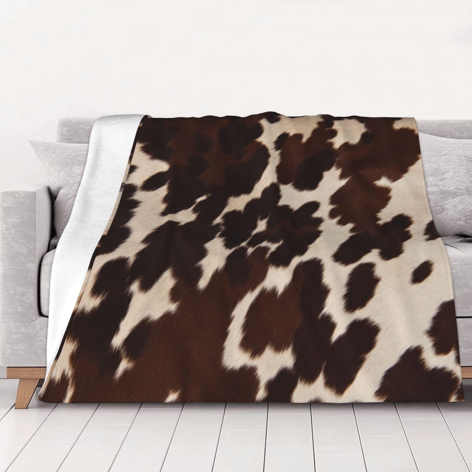 AUGUSTRUSH large Anti-Pilling Flannel Blanket 200x150cm, brown cowhide Throw Blanket, Queen Size Soft Lightweight Throw for Bed Sofa Camping, Luxury Compact Fold Travel Blankets for Adults