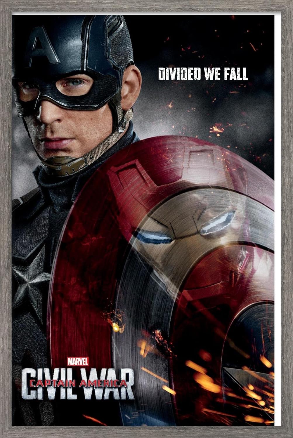 Trends International Marvel Cinematic Universe - Captain America - Civil War - Shield Reflection One Sheet Wall Poster, 22.375" x 34", Black Framed Version