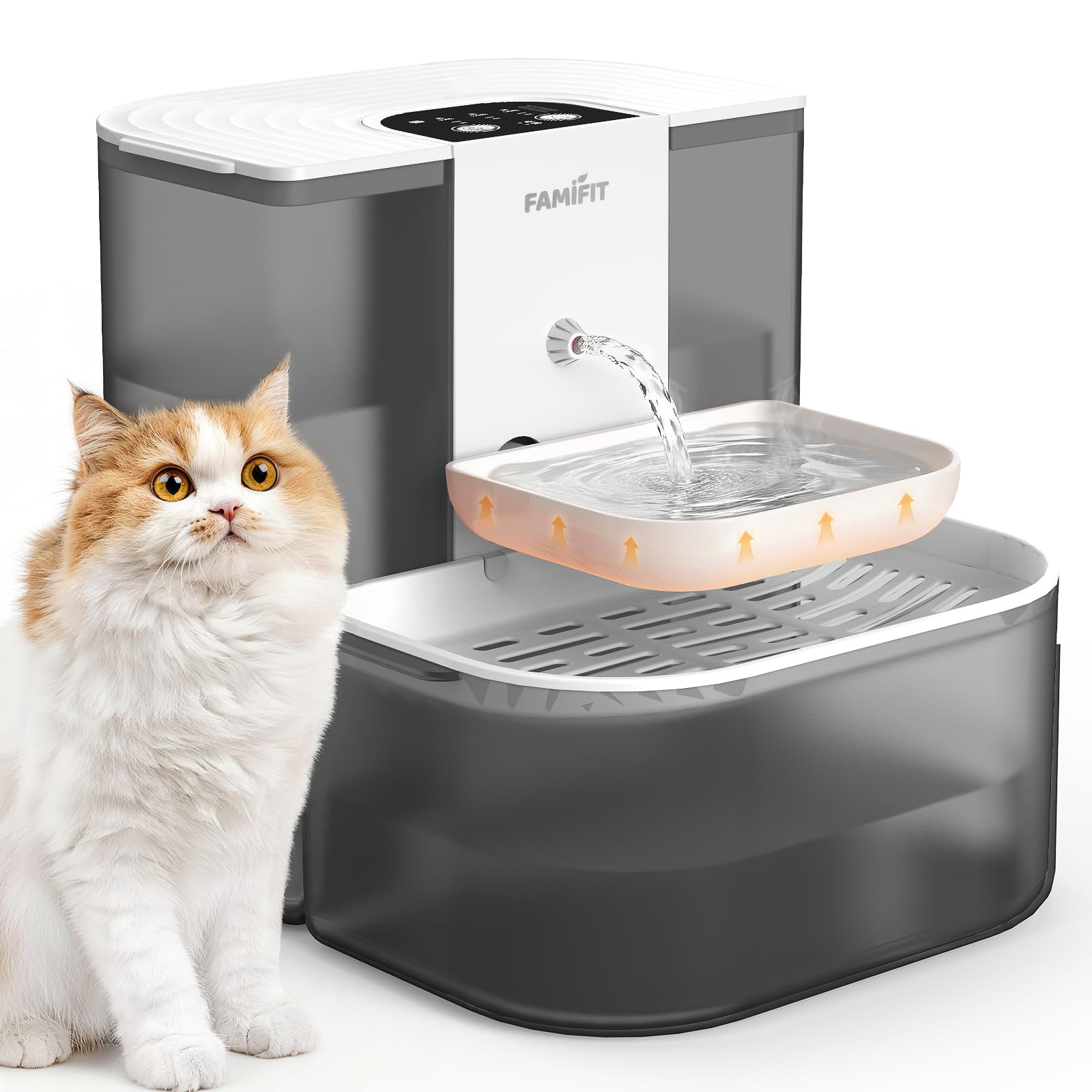 Photo 1 of [New Upgrade] Famifit 4.5L+2L Heated Automatic Cat Water Fountain, 4000mAh Battery, Warm Water Option, Timed & Measured Control, Clean Water System, No Filter, Ceramic Bowl, Plug-in Recommended