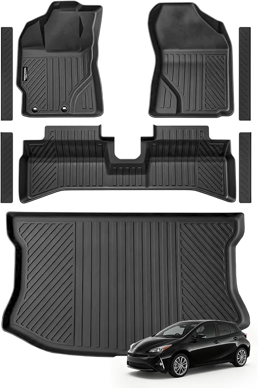 Kit de tapetes automotivos em TPE para Toyota Prius C 2012 a 2019, tapete de porta-malas e protetores de soleira, preto