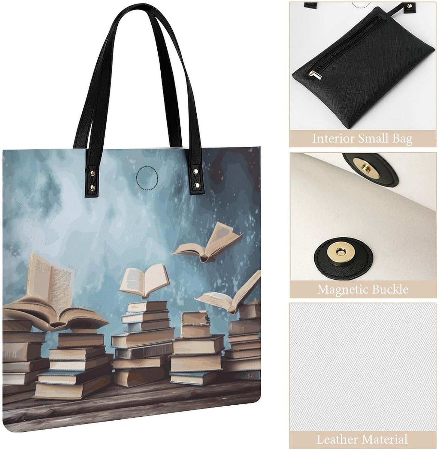 Books in The Sky Handbags Large Capacity, Tote Bag Stylish Slouchy, Shoulder Bags for Work Beach Travel And Shopping Grocery.