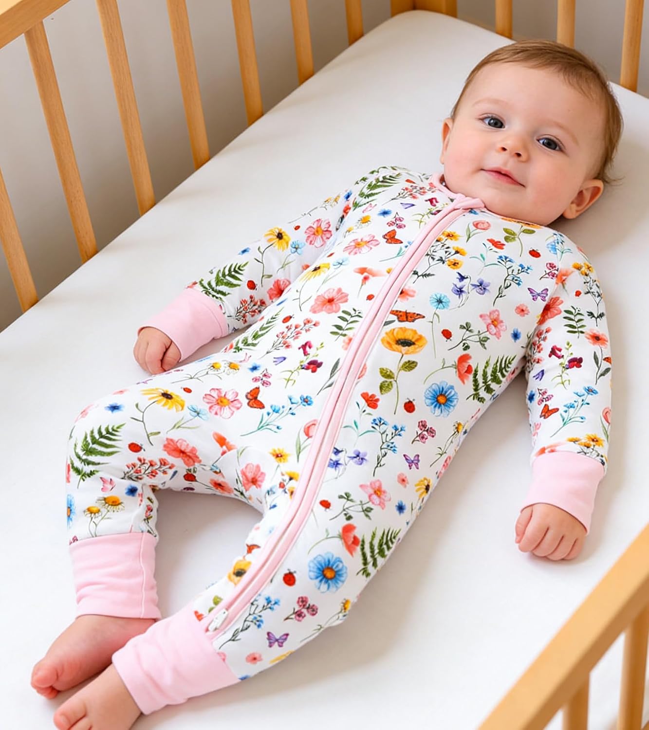 Baby Viscose of Bamboo Convertible Footie Pajamas for Boys Girls | Baby Sleep and Play Pajamas with Fold-over Mittens, Foot Cuffs, 2-way Zipper Soft Breathable Tagless Cartoon Romper