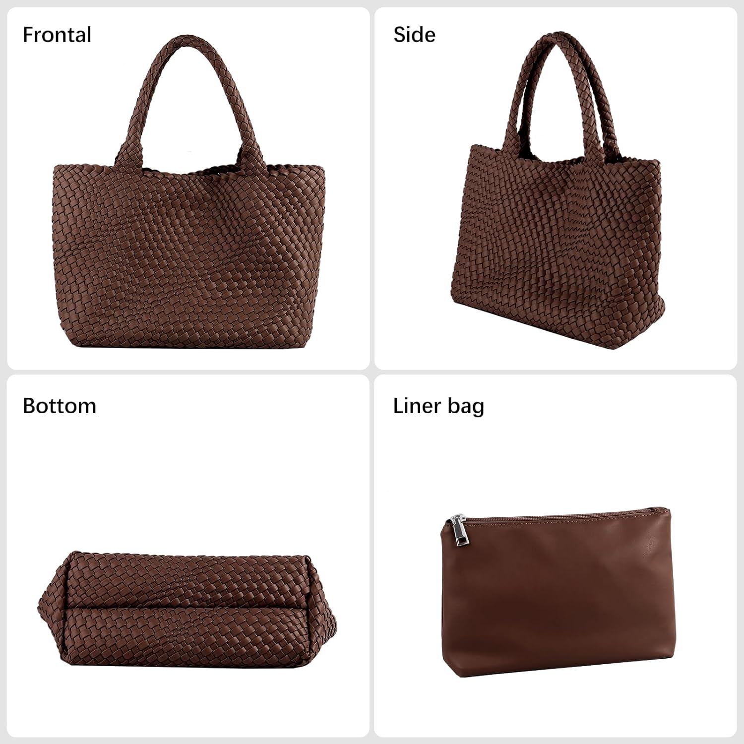 Woven Tote Bag Womens Purse Vegan Leather Shoulder Handbags Fashion Summer Beach Tote Bags Large Travel Totes - Image 3