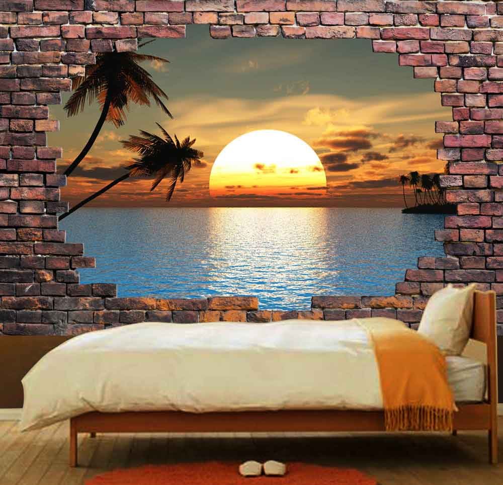 wall26 - Large Wall Mural - Sunset at Tropical Sea Viewed Through