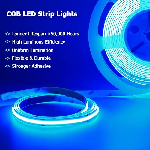 Miniatura 7 de Tira de luz LED azul COB de 32.8 pies, 24 V, 3840 LED, brillo uniforme, sin puntos, no impermeable, IP20, cinta de luces LED flexibles para