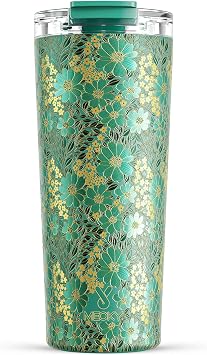 Meoky 24 oz Insulated Travel Coffee Mug Leak Proof Lid, Emerald Bloom