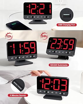 Digital Alarm Clock 30-110 dB Loud Alarm for Deep Sleepers Shift