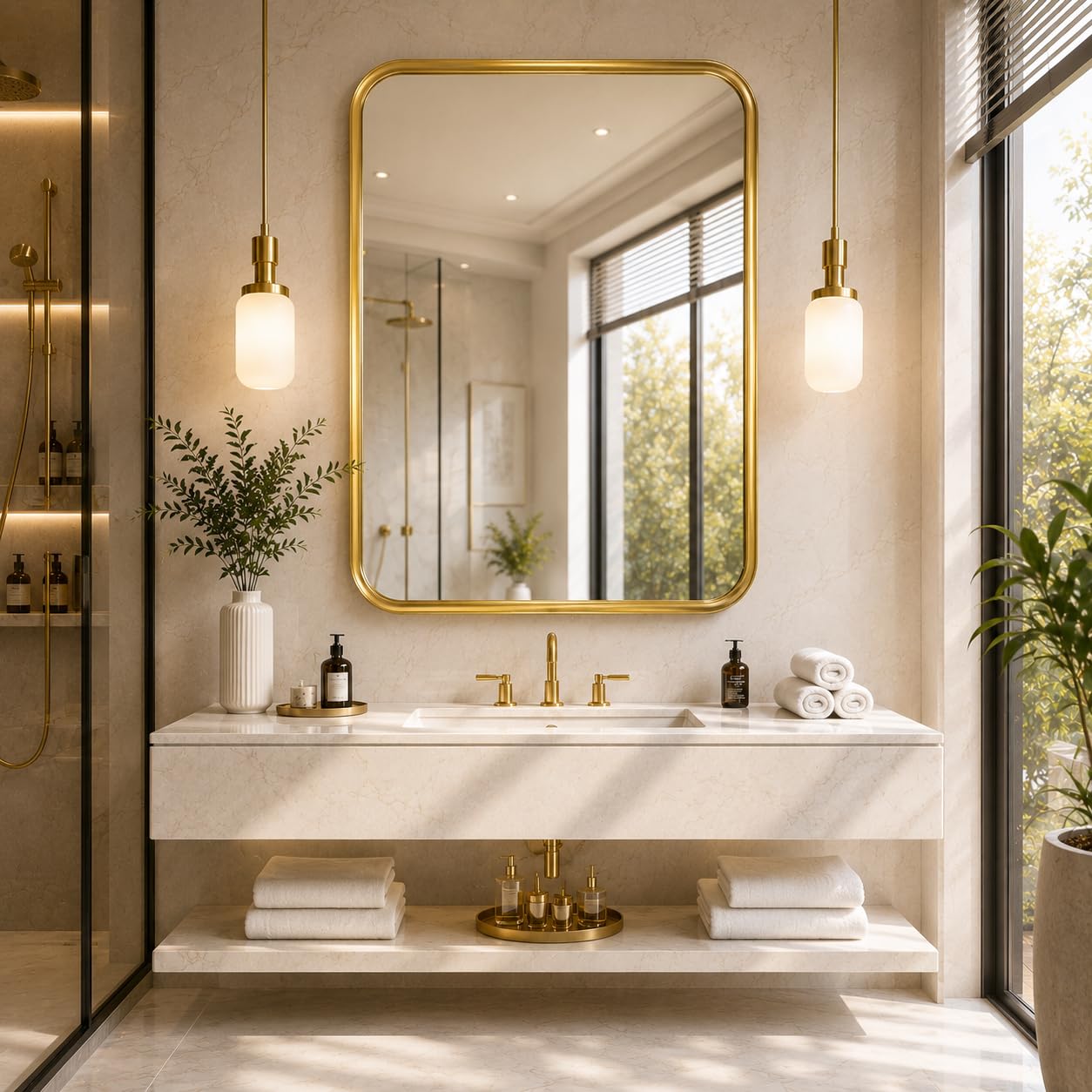Sidra Decor® Rectangle Decorative Mirror for Wall (24"x 18") | Gold Brushed Metal Frame with Beveled Edge | Modern Wall Mirror for Bathroom, Living Room Vanity, Makeup Mirror (Golden Frame)-image-4