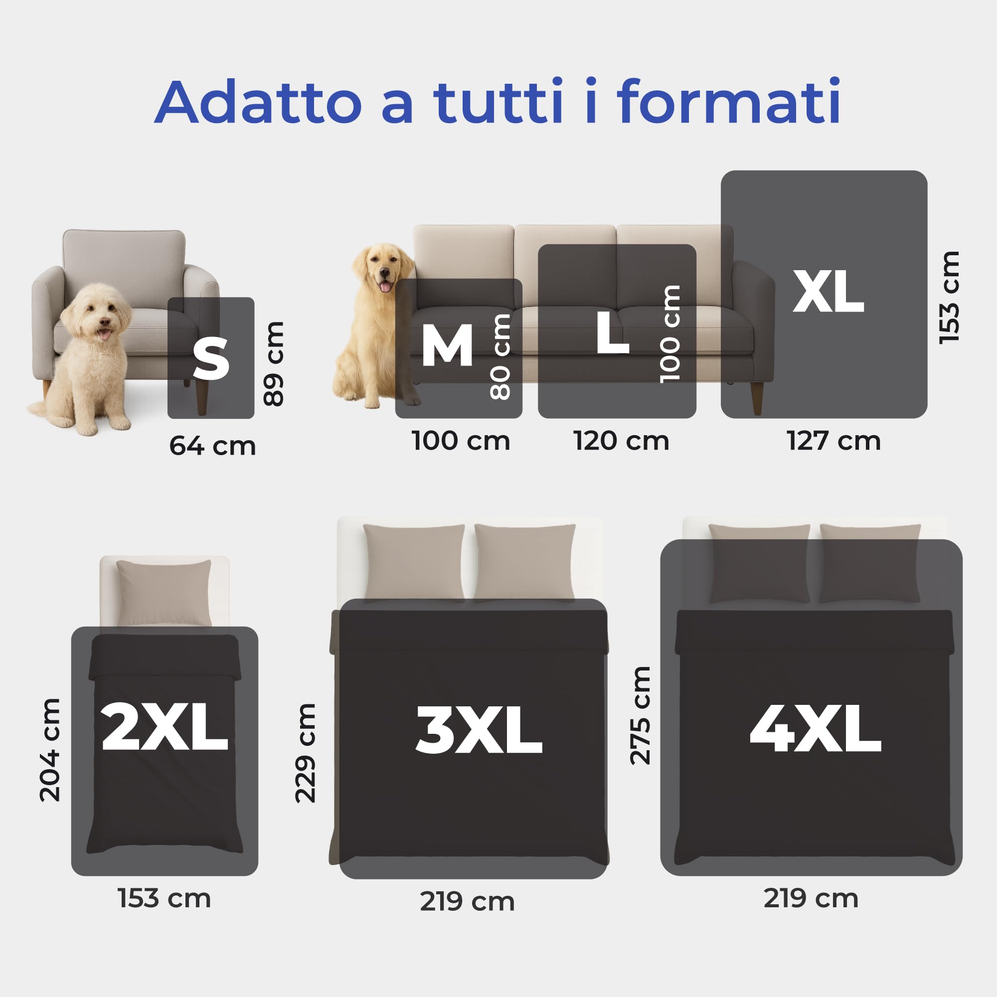 Dreamzie - Coperta Impermeabile per Cani 218x228 cm - Copridivano Reversibile Lavabile in Pile Sherpa -Telo Impermeabile per Letto o Divano - Copriletto Impermeabile - Grigio Scuro