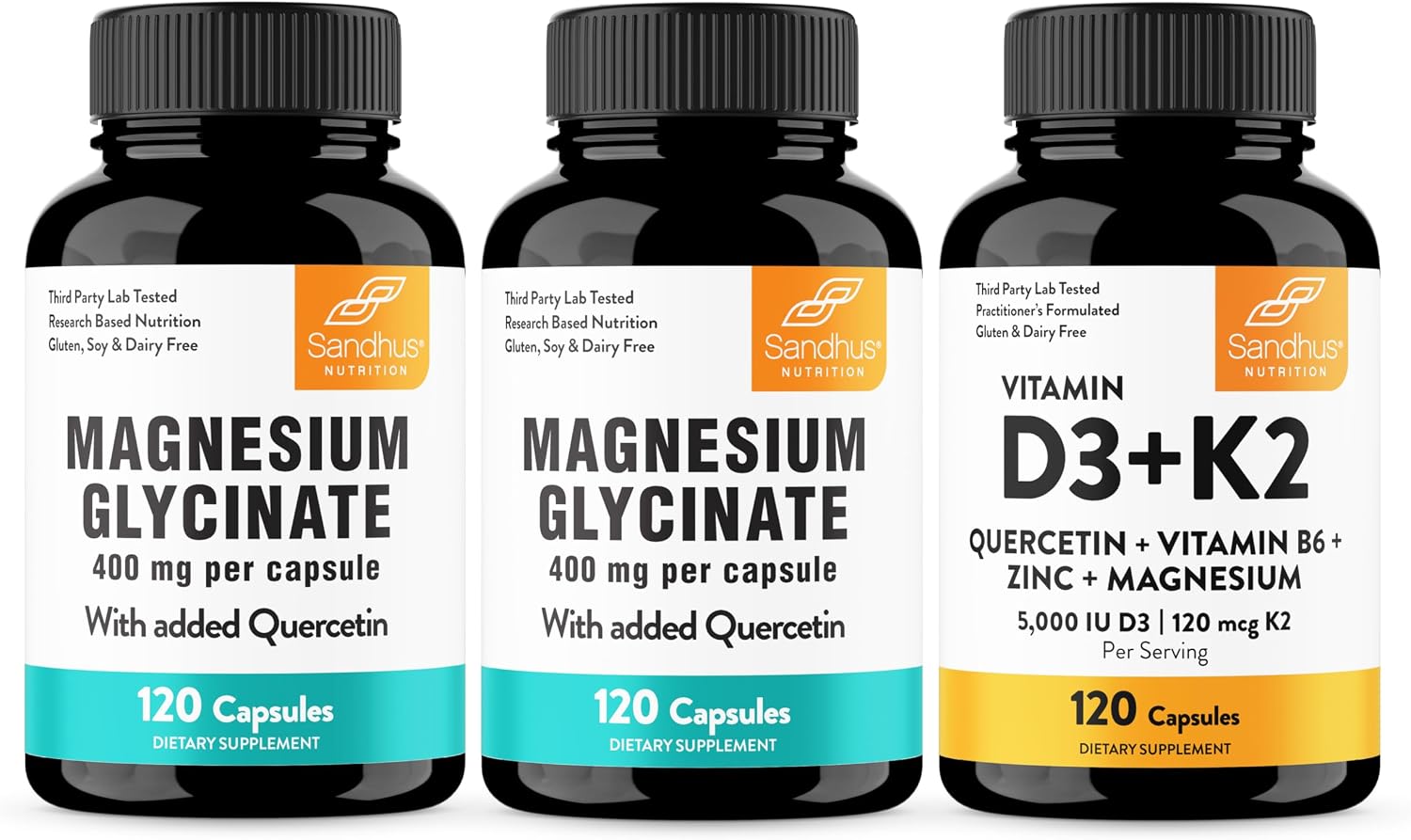 Sandhu's Magnesium Glycinate & Vitamin D3 K2 with Quercetin Capsules | Supports Quality Sleep, Relaxation, Immune, Muscle Health & Energy