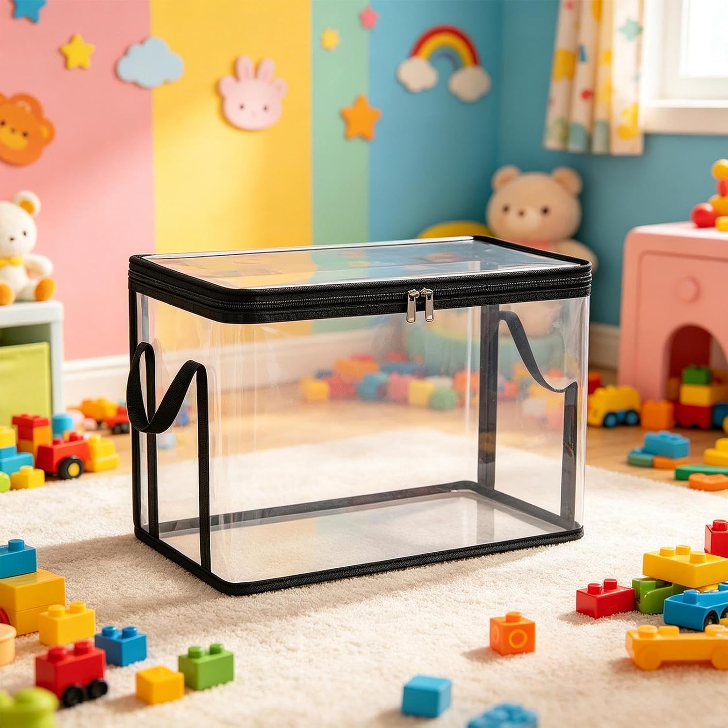 Plush Toy Storage Organizer - Stuffed Animal Storage Bin for Plush Dolls and Kids Toys, Foldable Fabric Container for Bedroom and Playroom, with Large Capacity Design, Home Nursery Organization Basket image 2