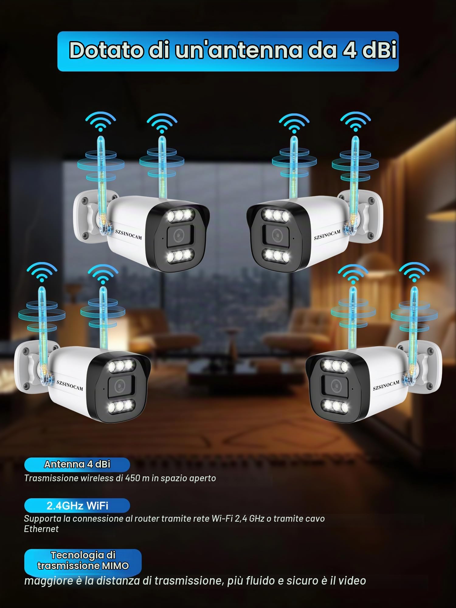 Kit Telecamera di Sorveglianza WiFi Esterna, 1920P 8CH NVR e 4Pcs HD Videosorveglianza con Audio Bidirezionale, Rilevamento di Movimento e di Viso, Visione Notturna, Allarme E-Mail, 24/7, IP66