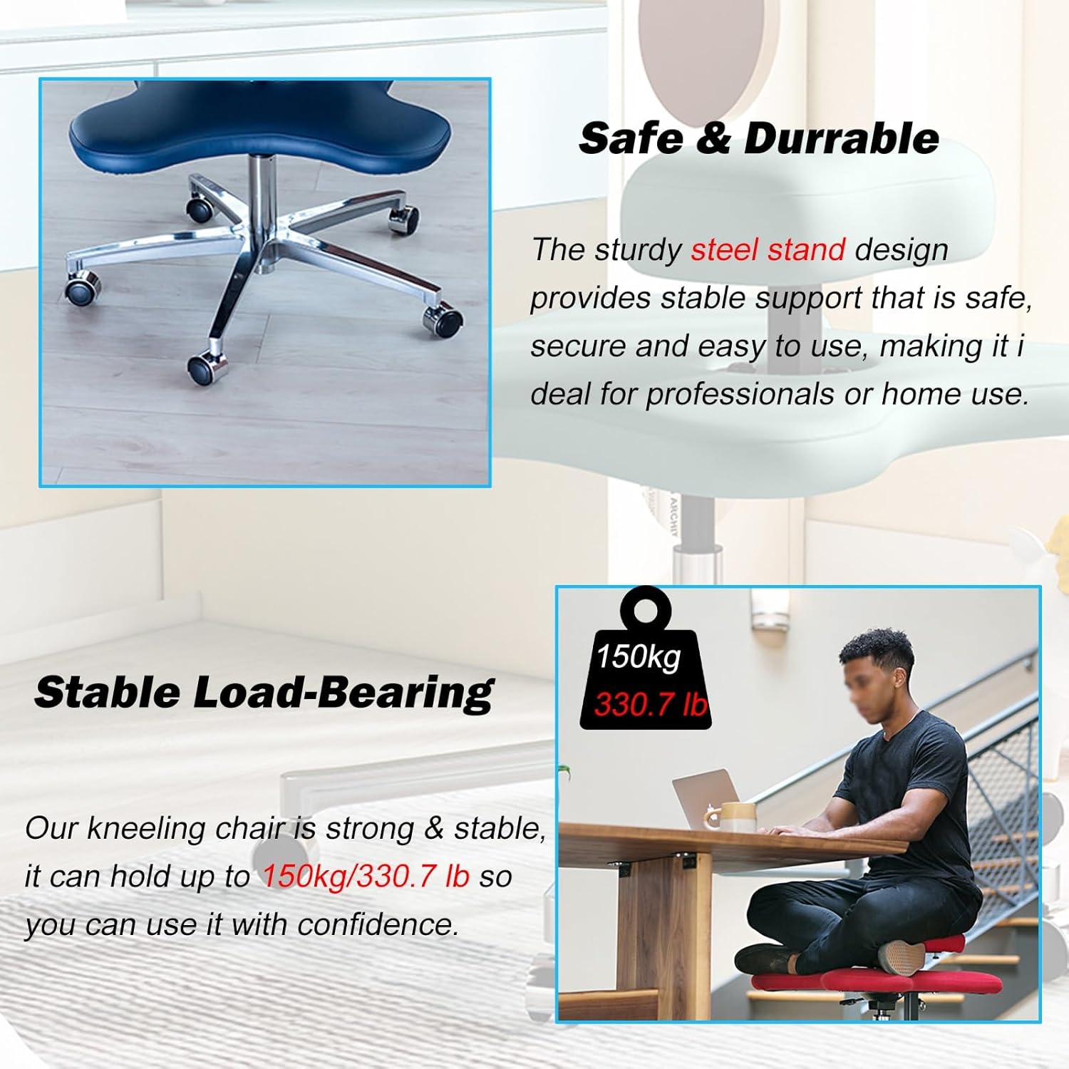 Office Chair Cross Legged Chair，Office & Classroom Cross-Legged Chair with 5 Wheels, Kneeling Chair Height Adjustable, Ergonomic Kneeling Chair for Home Workers/Meditation Fanatics(Light Bro