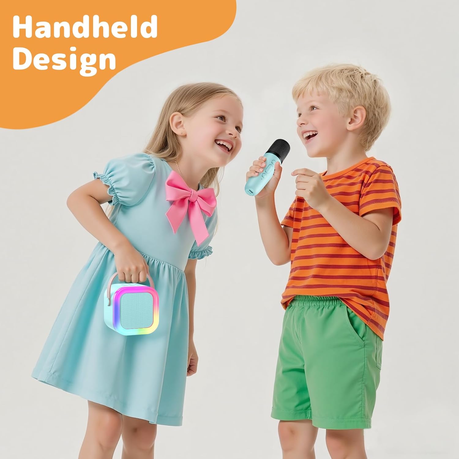 Fede Karaoke Machine for Kids Adults, Mini Karaoke Machine with 2 Wireless Microphones, Portable Bluetooth Speaker with Voice Changing Effects & LED Lights, Best Gifts Toys for Girls and Boys - Image 6