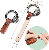 Vista 5 de Funda para llavero Jeep de piel auténtica con llavero, compatible con Grand Cherokee Renegade Wrangler Patriot Grand Commander Smart Key Anti-polvo